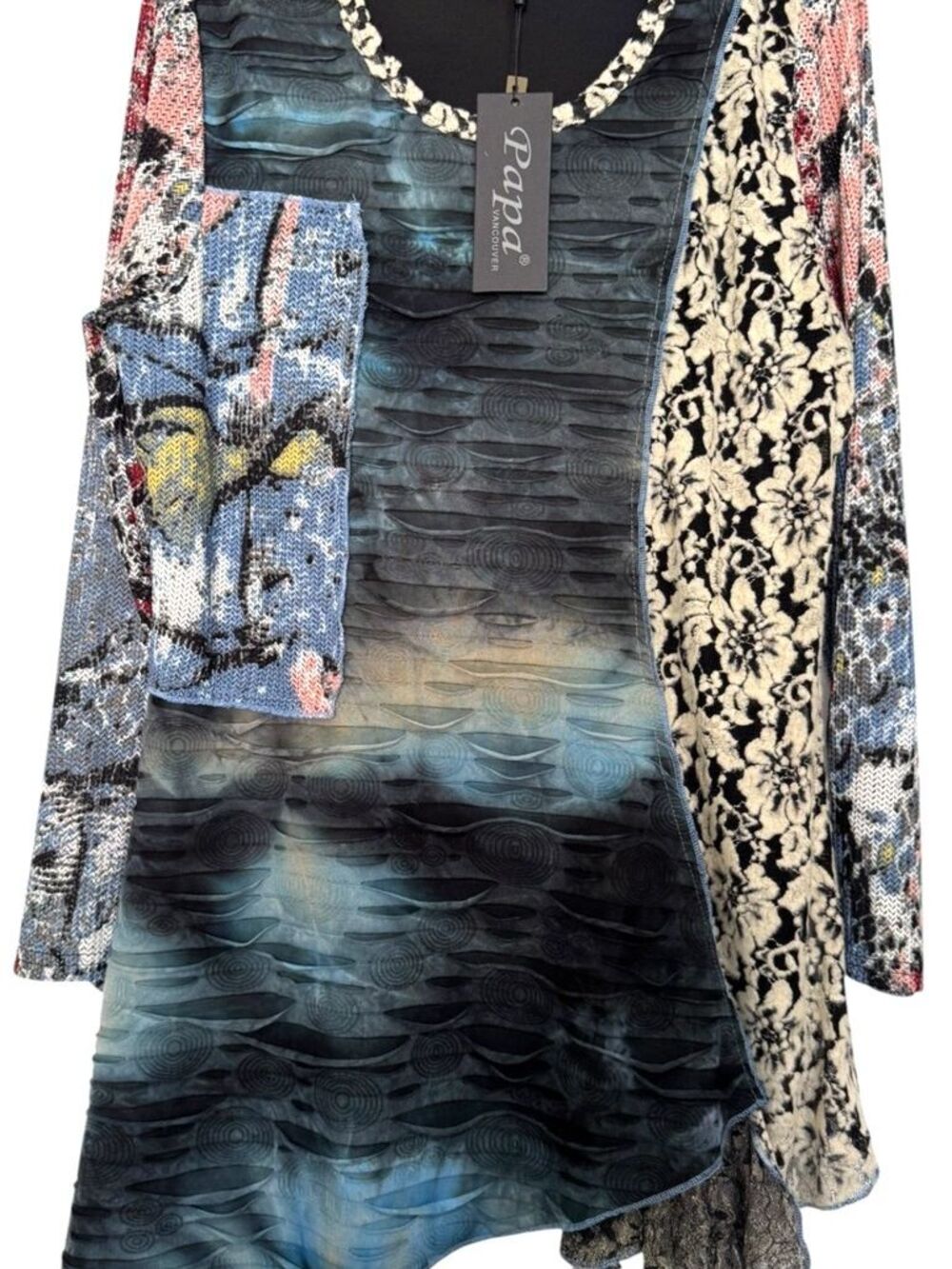 NWT Papa Vancouver Art to Wear Lagenlook Mixed Media Tunic Top Lace Sz XXL (XL)